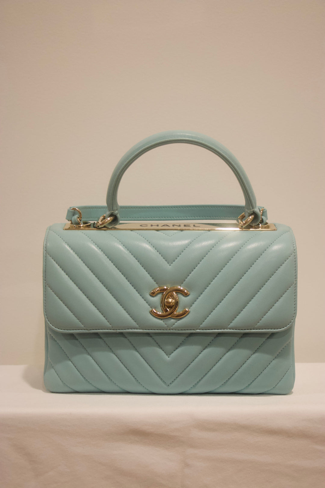 CHANEL Lambskin Chevron Quilted Small CC Dual Handle Flap Bag