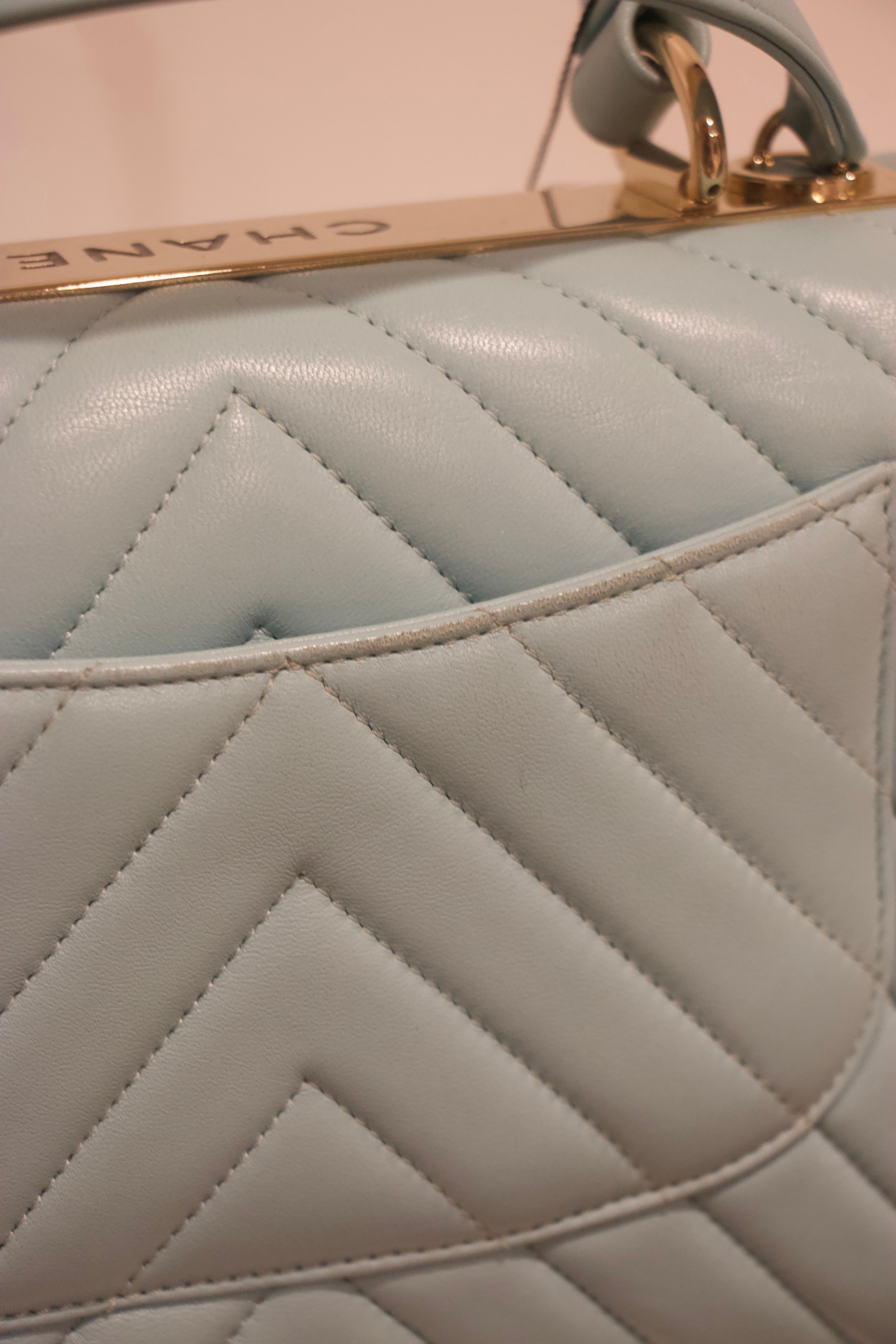 CHANEL Lambskin Chevron Quilted Small CC Dual Handle Flap Bag Back