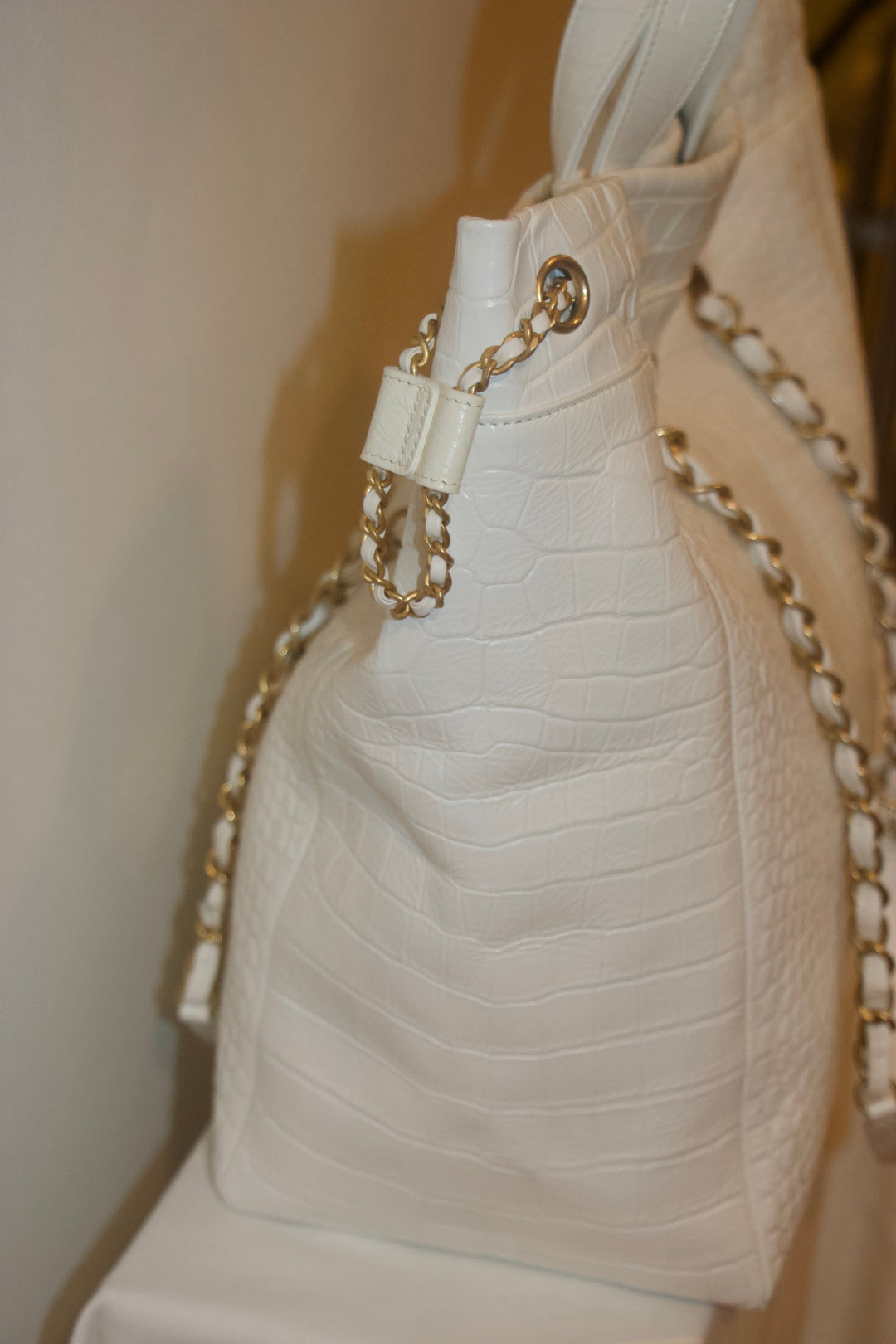 Chanel Crocodile Embossed Shopping Tote Side