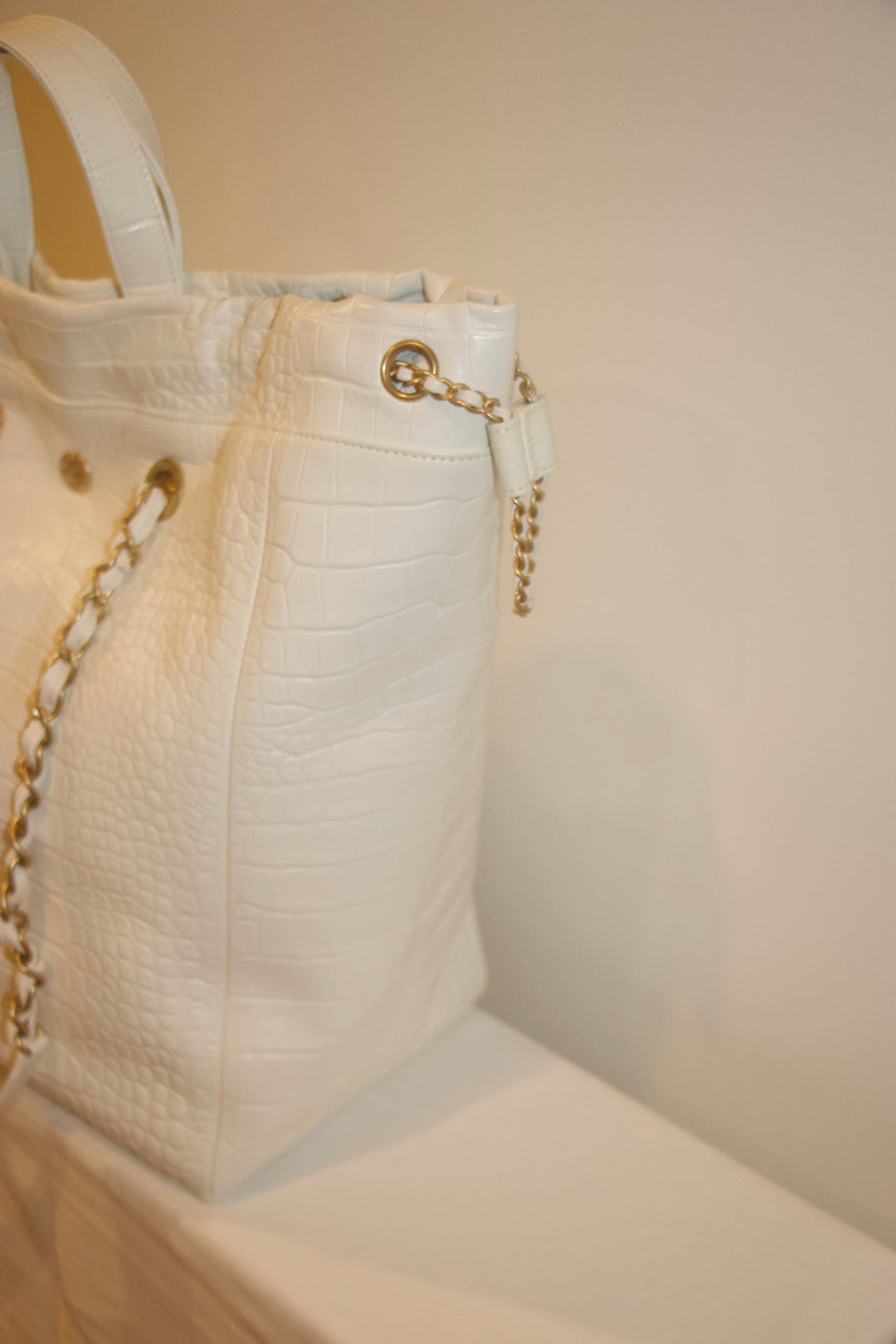Chanel Crocodile Embossed Shopping Tote Side