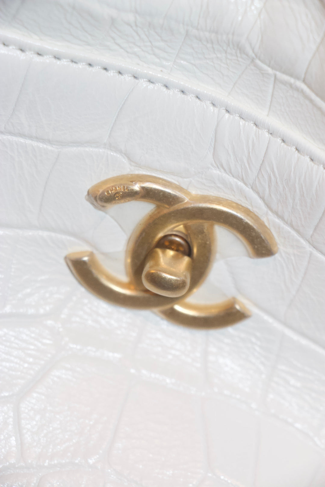 Chanel Crocodile Embossed Shopping Tote Logo