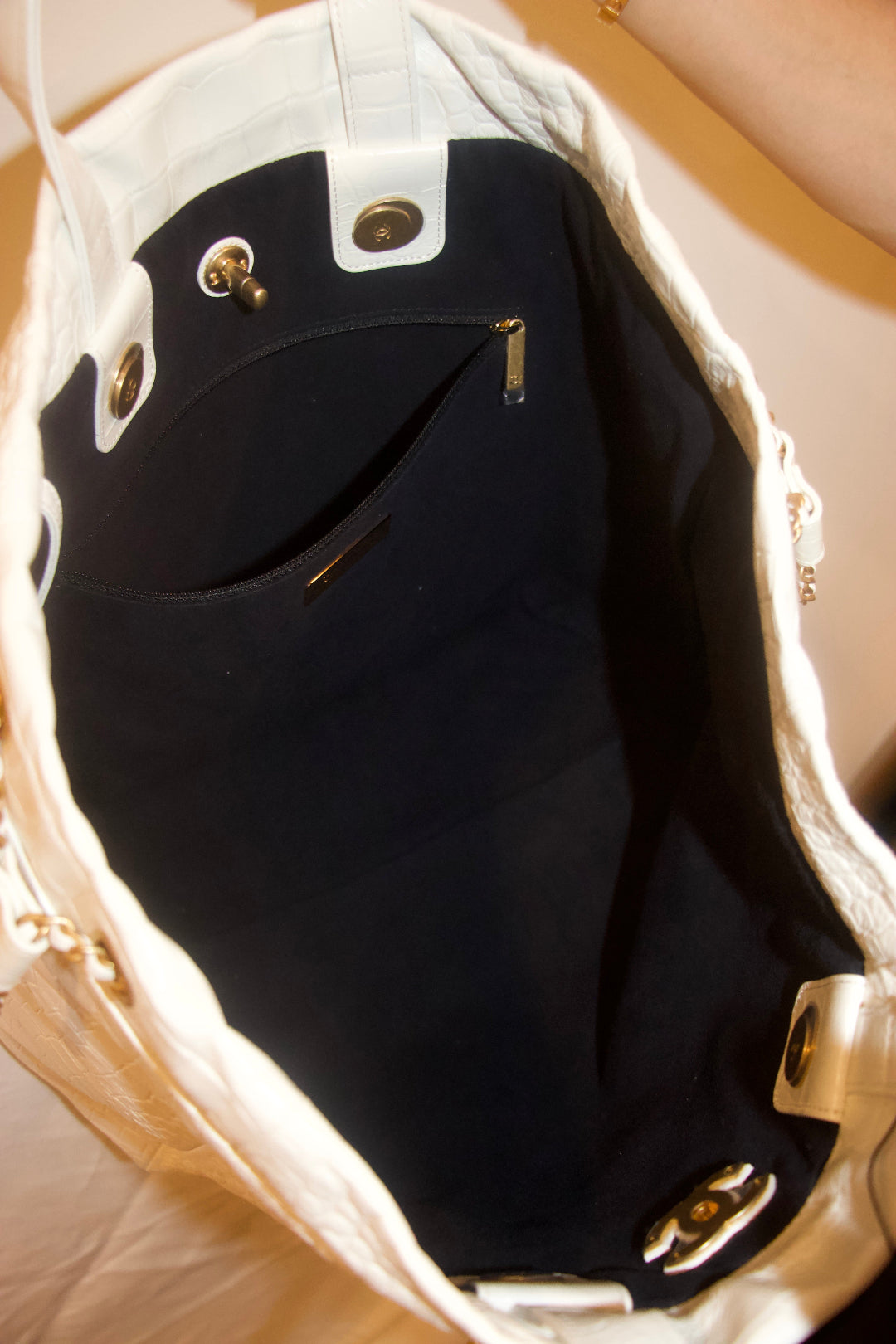 Chanel Crocodile Embossed Shopping Tote Interior