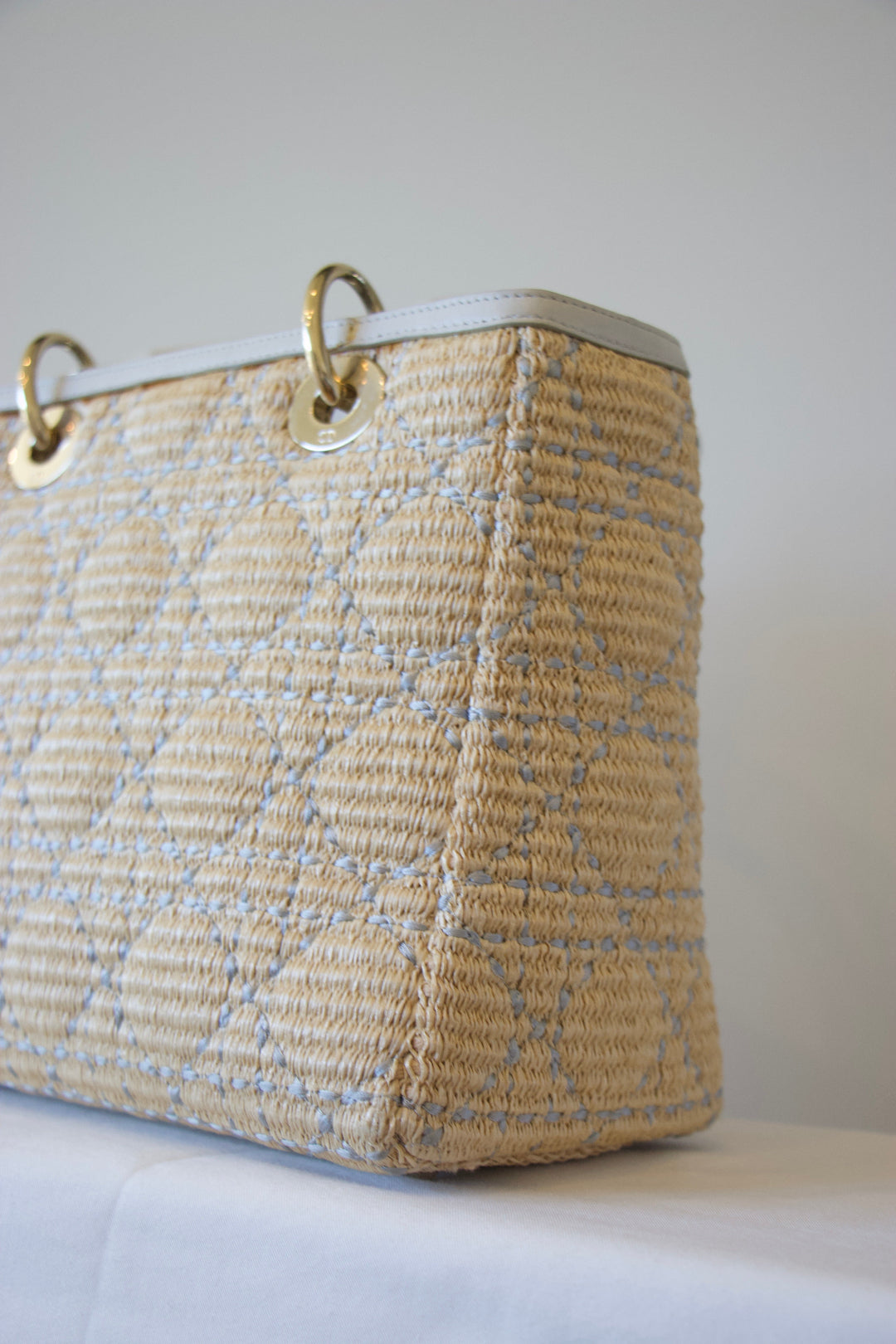 Dior Raffia Embellished Lady Dior Bag Side