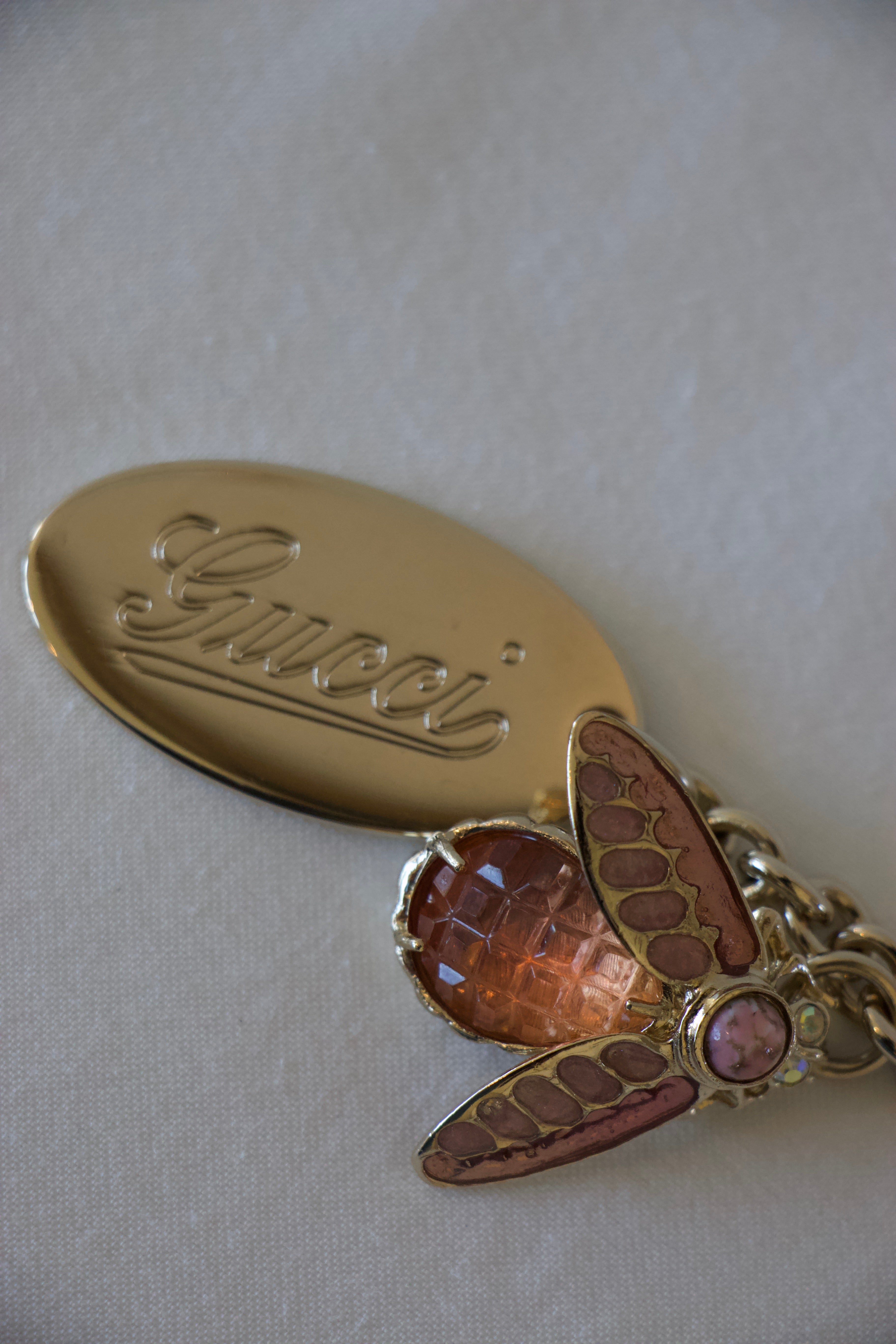 Gucci Bumble Bee Gold Crystal Keychain Logo Plate