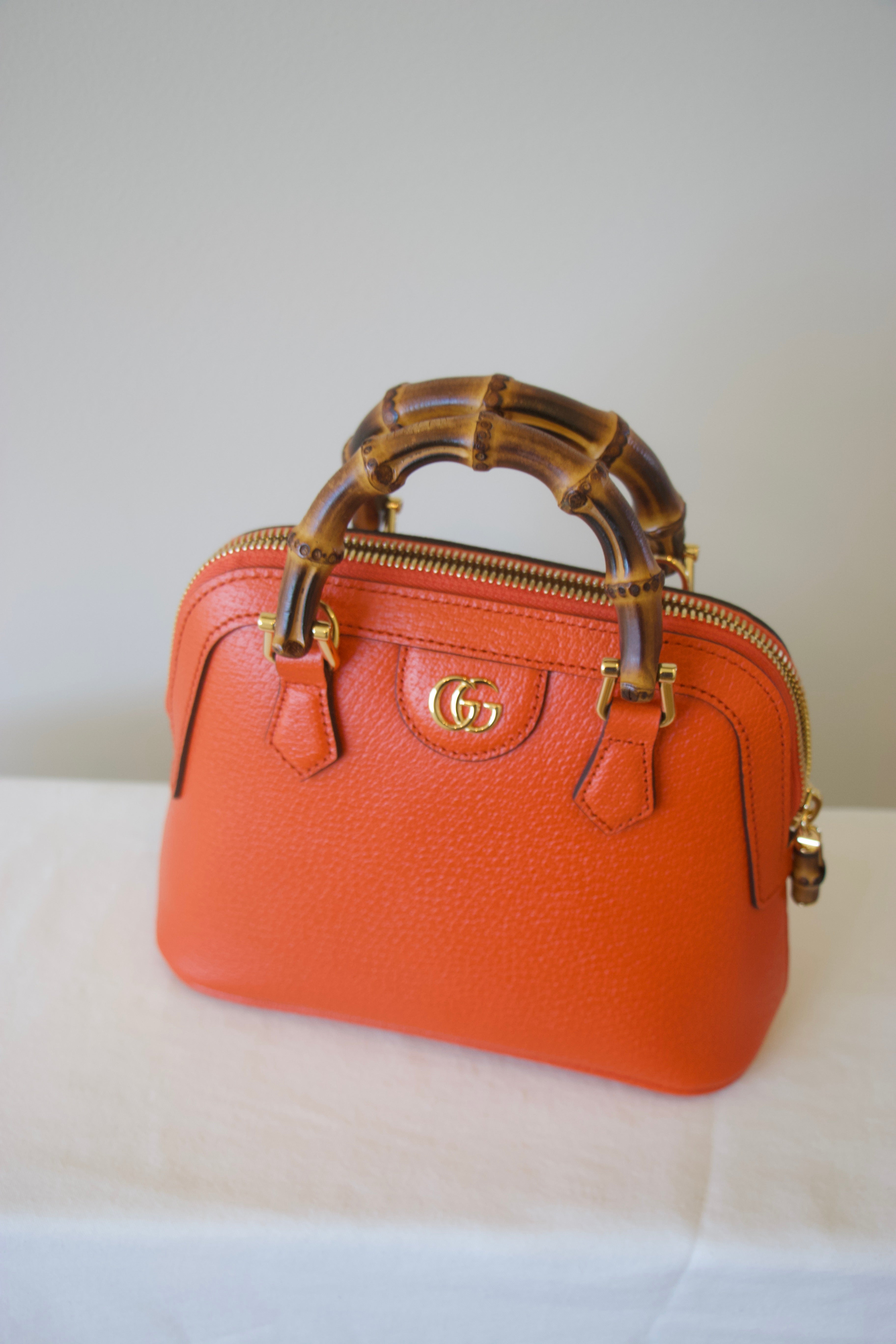 Gucci Orange Textured Dollar Calfskin Mini Diana