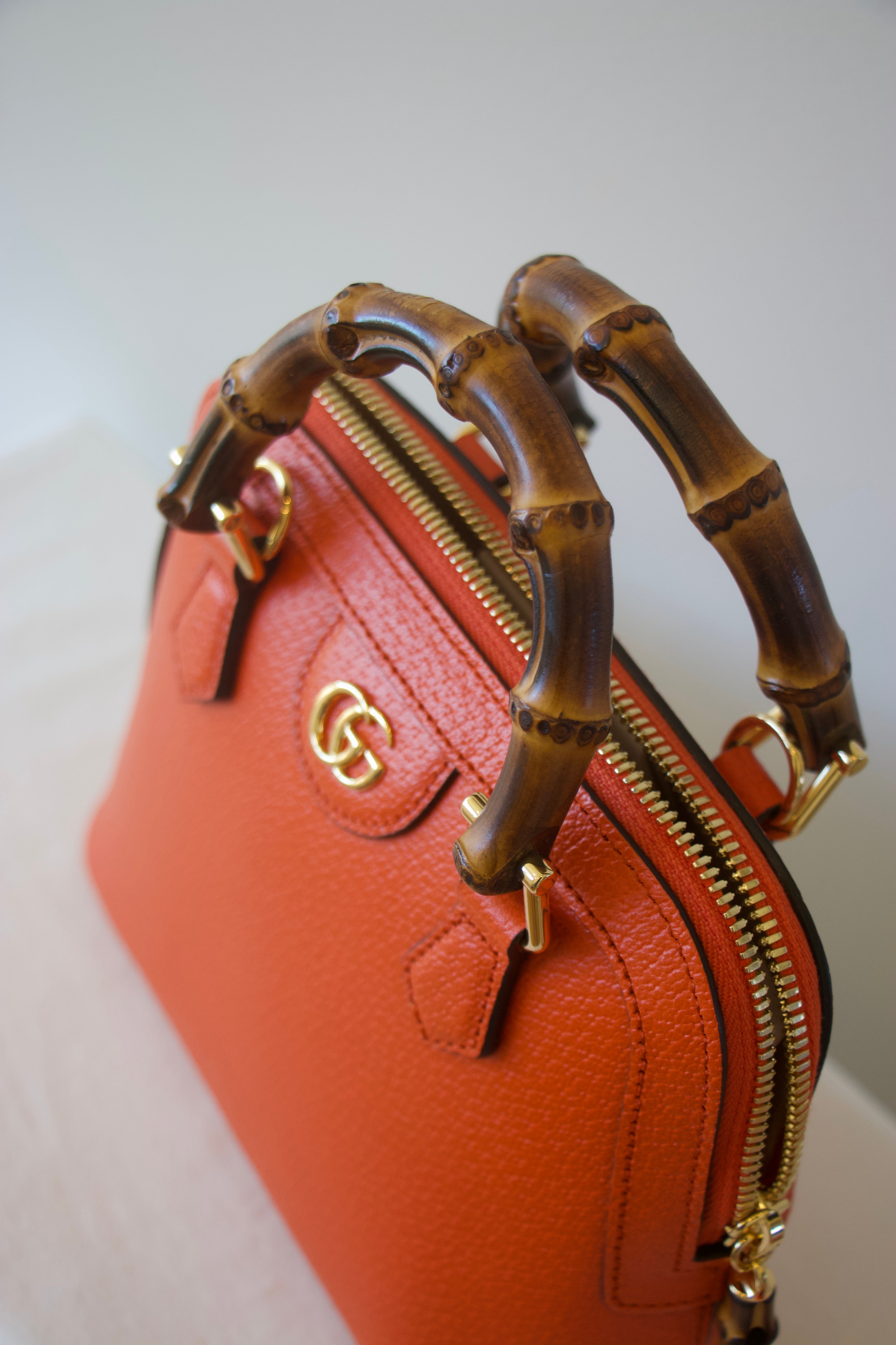 Gucci Orange Textured Dollar Calfskin Mini Diana