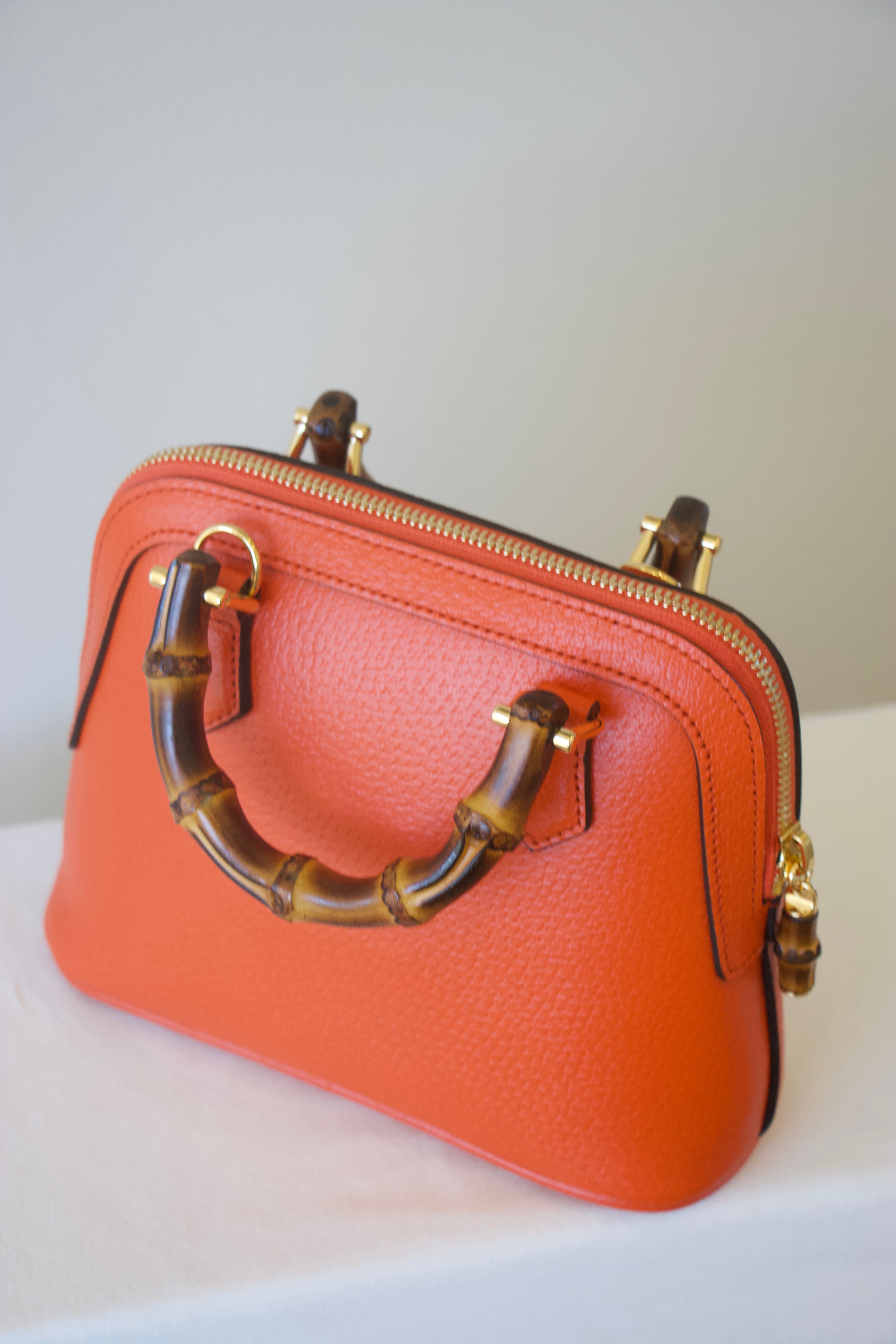 Gucci Orange Textured Dollar Calfskin Mini Diana
