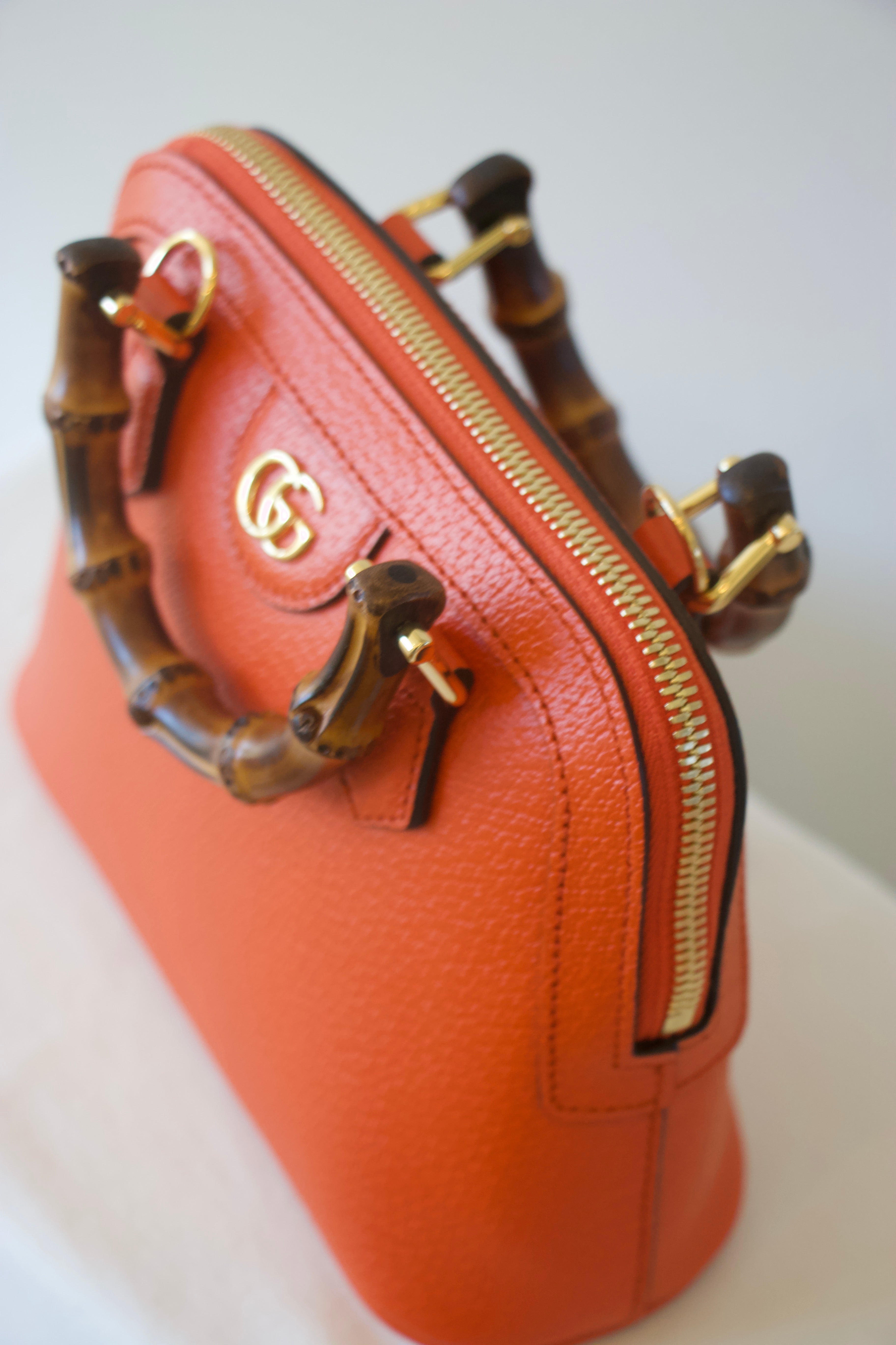Gucci Orange Textured Dollar Calfskin Mini Diana