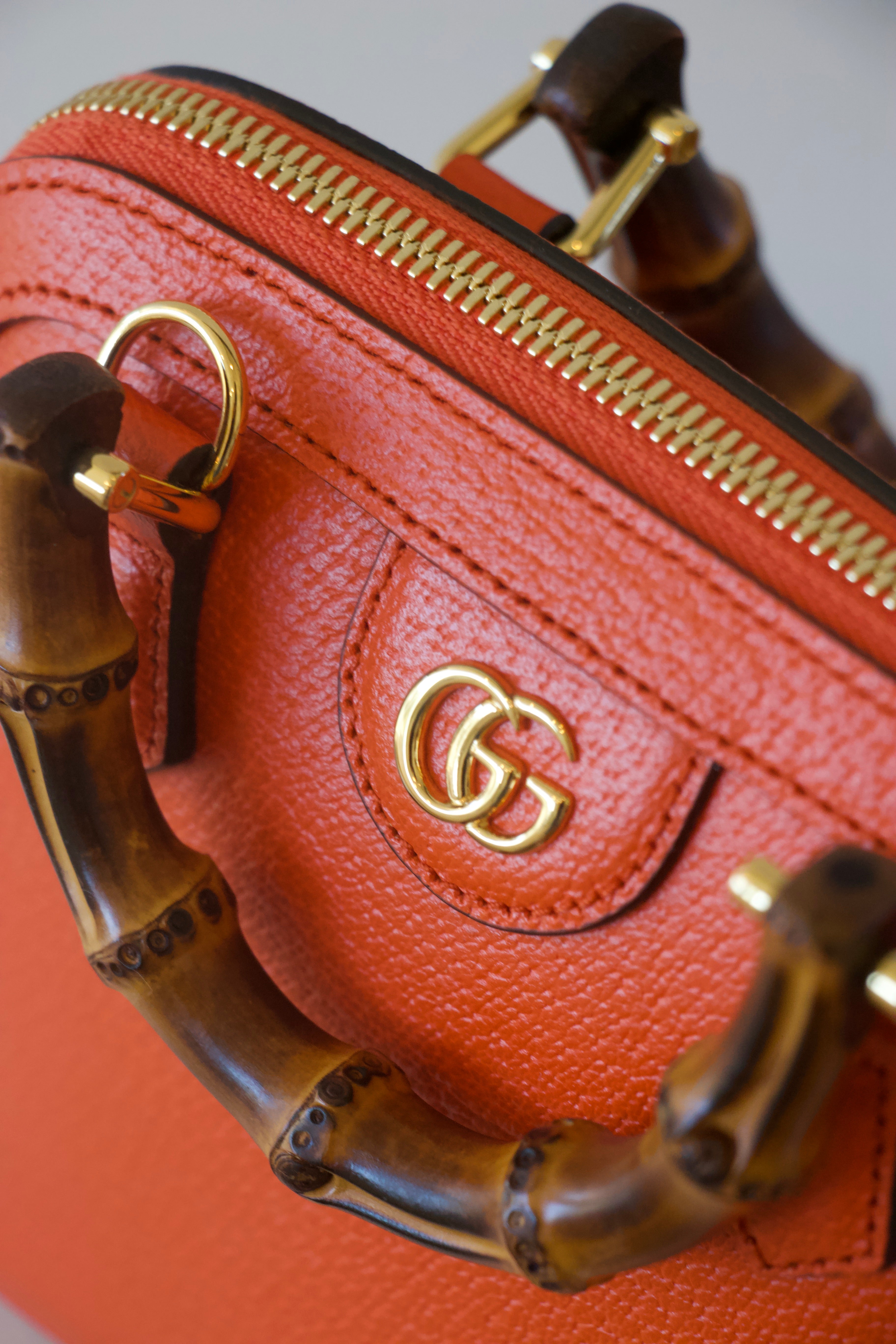 Gucci Orange Textured Dollar Calfskin Mini Diana