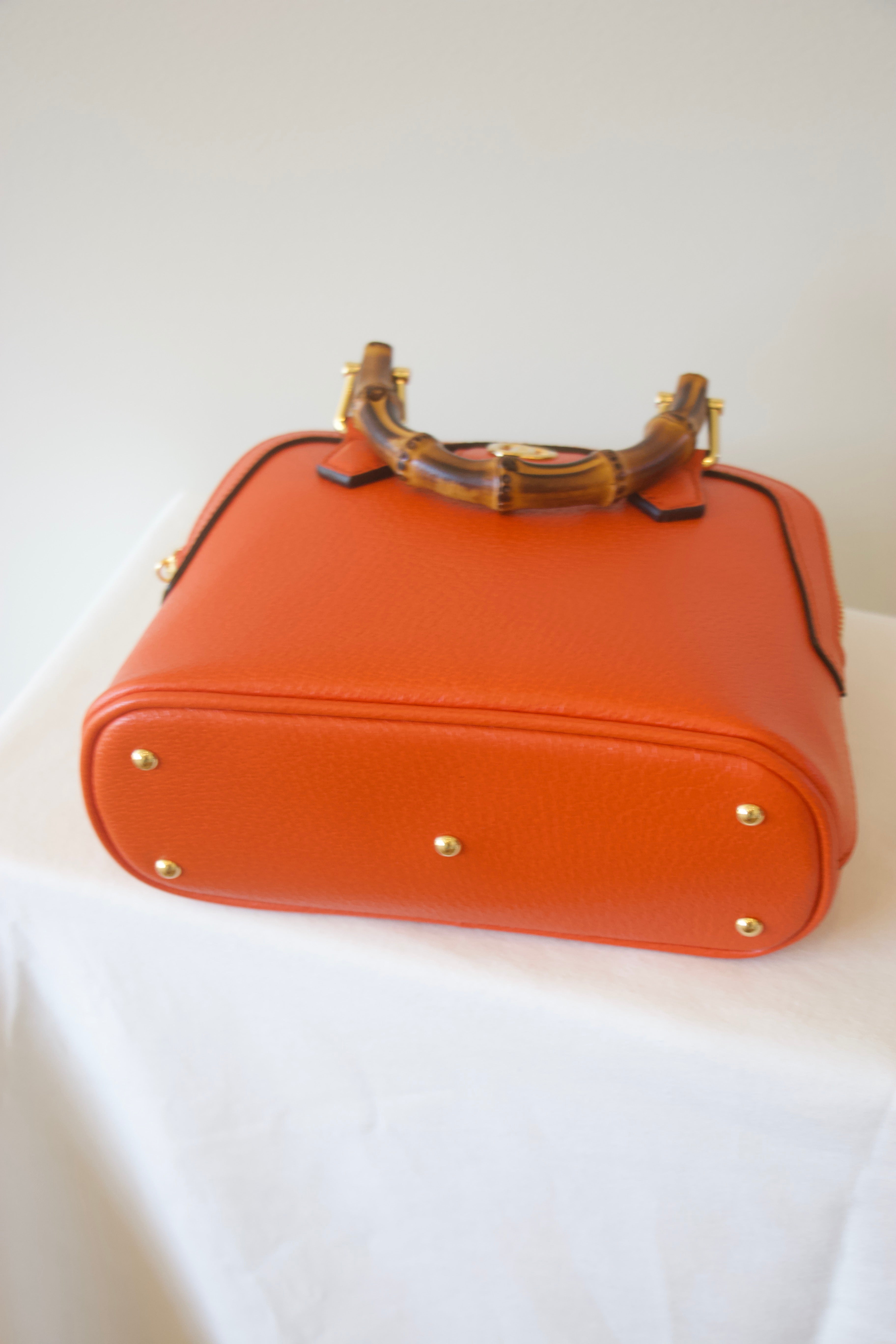 Gucci Orange Textured Dollar Calfskin Mini Diana
