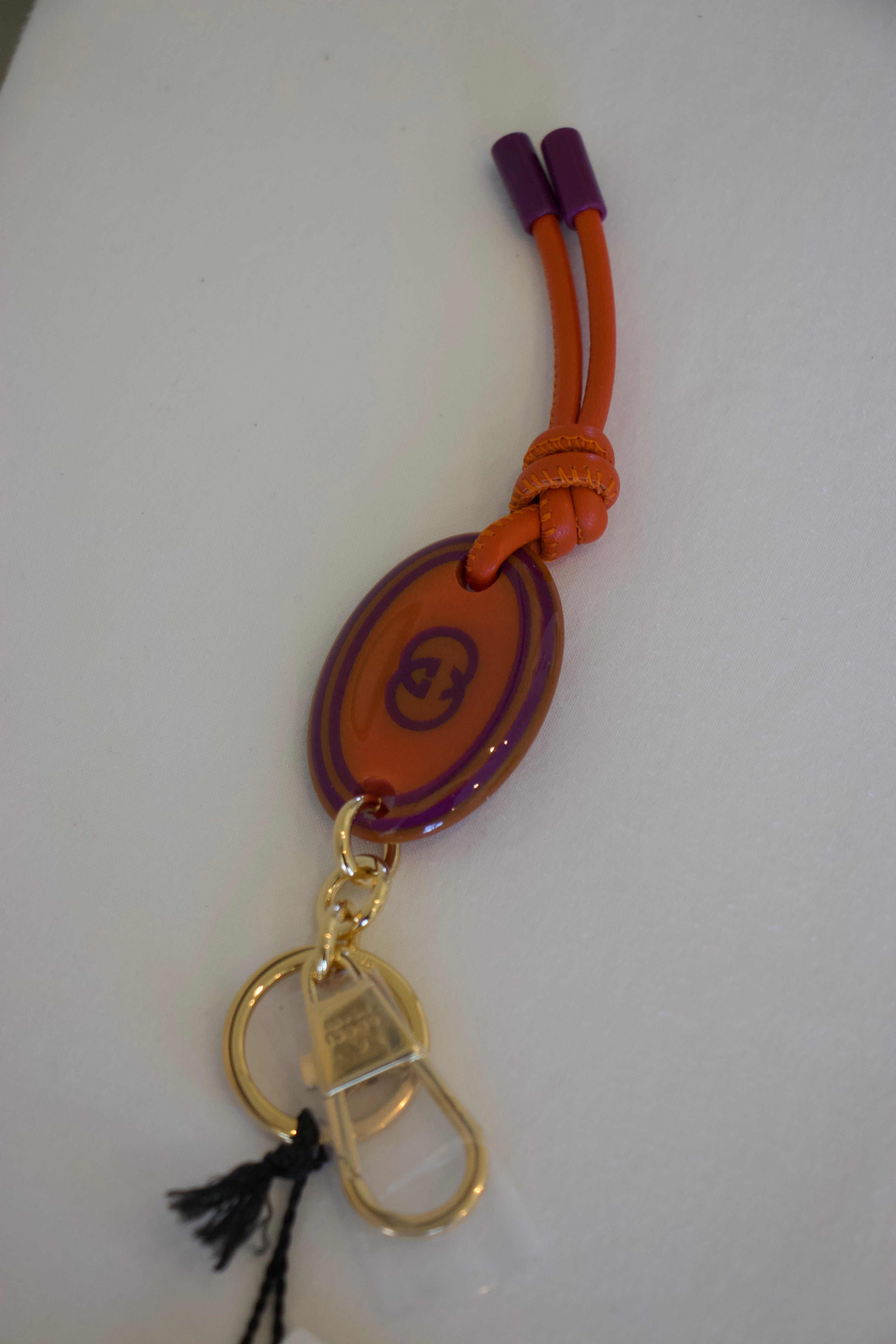 Gucci Purple and Orange Interlocking Keychain Close