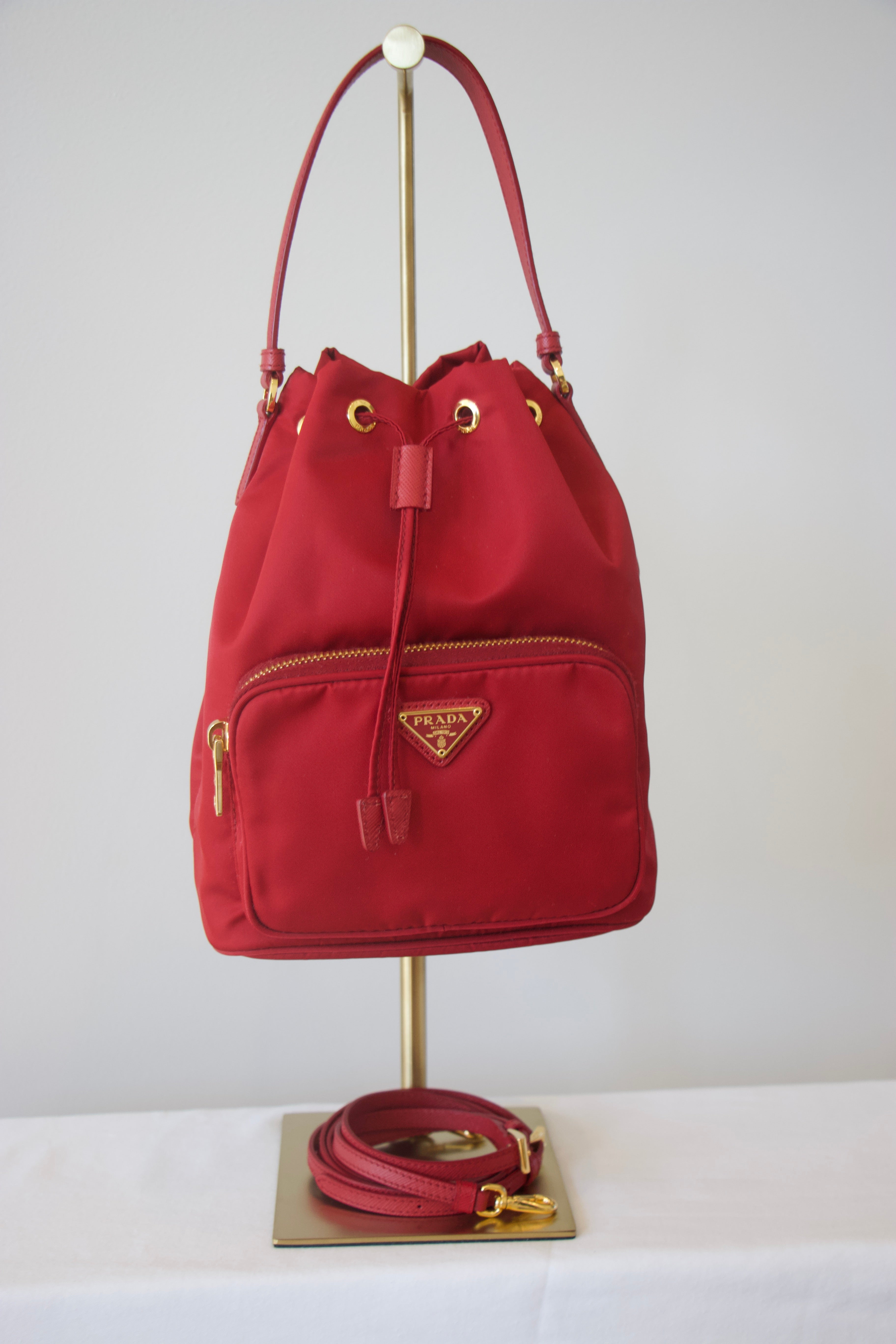 Prada Enameled Metal Triangle Bucket Bag
