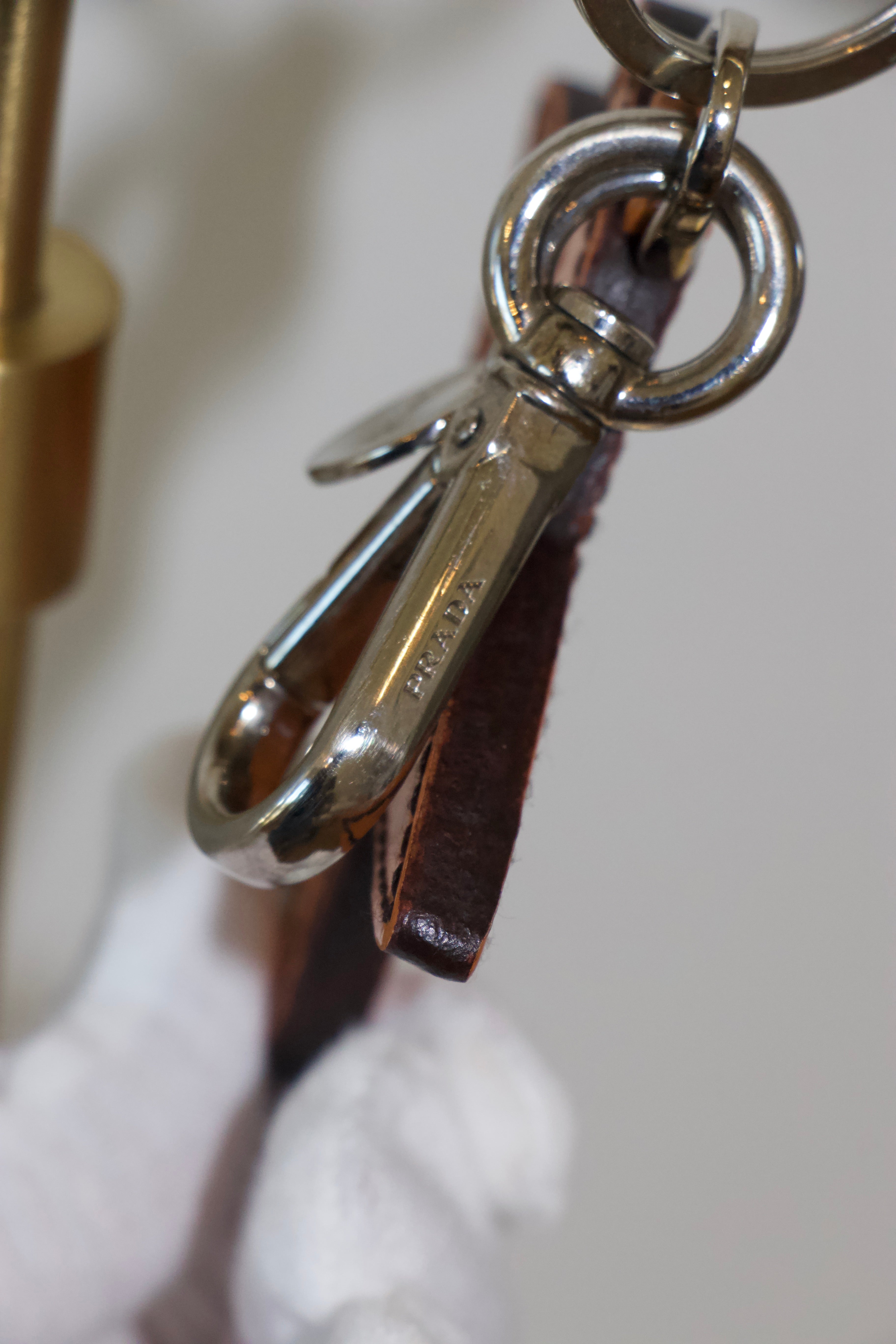 Prada Orange Leather Starfish Keychain Close Up