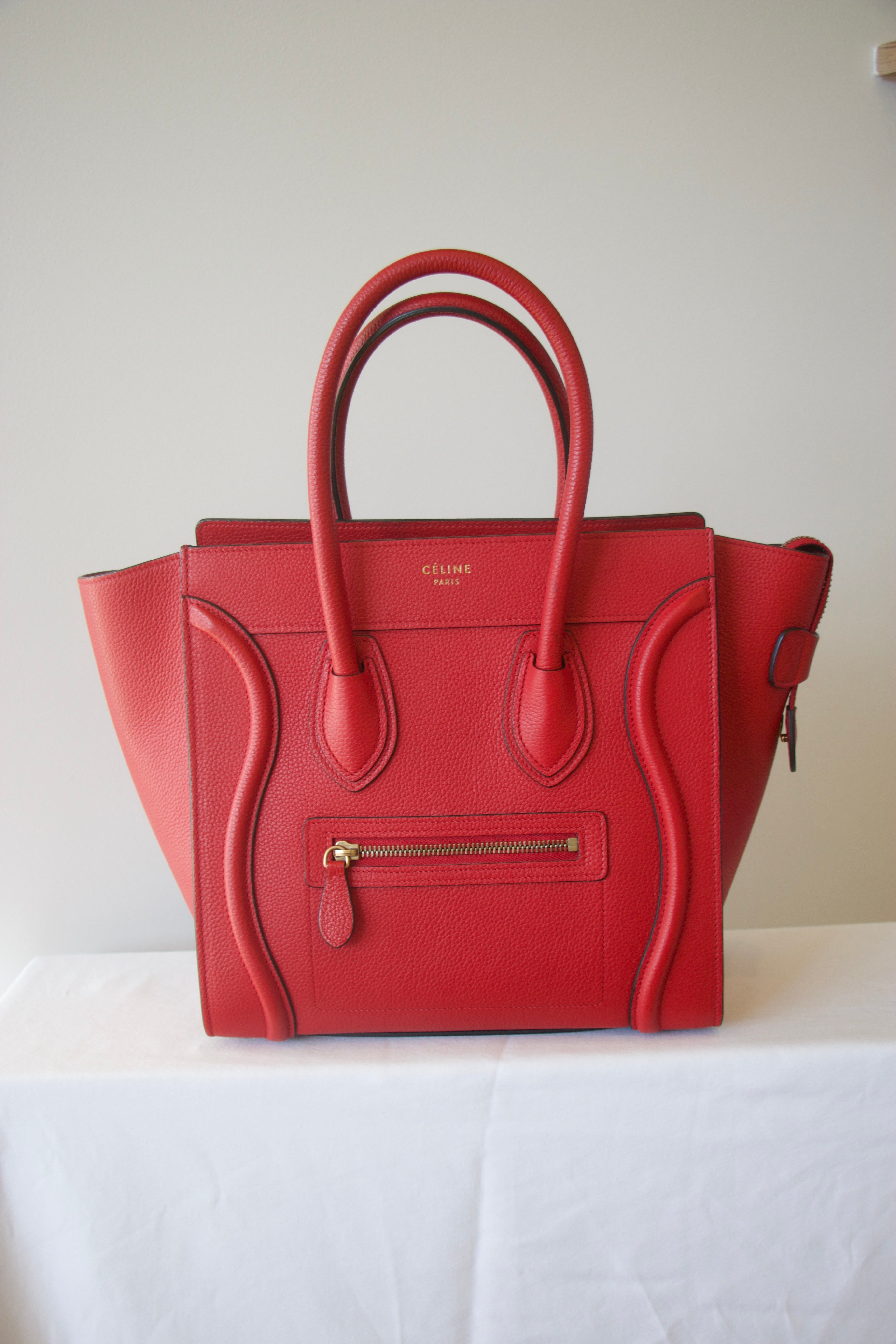 Celine Drummed Calfskin Micro Luggage Red