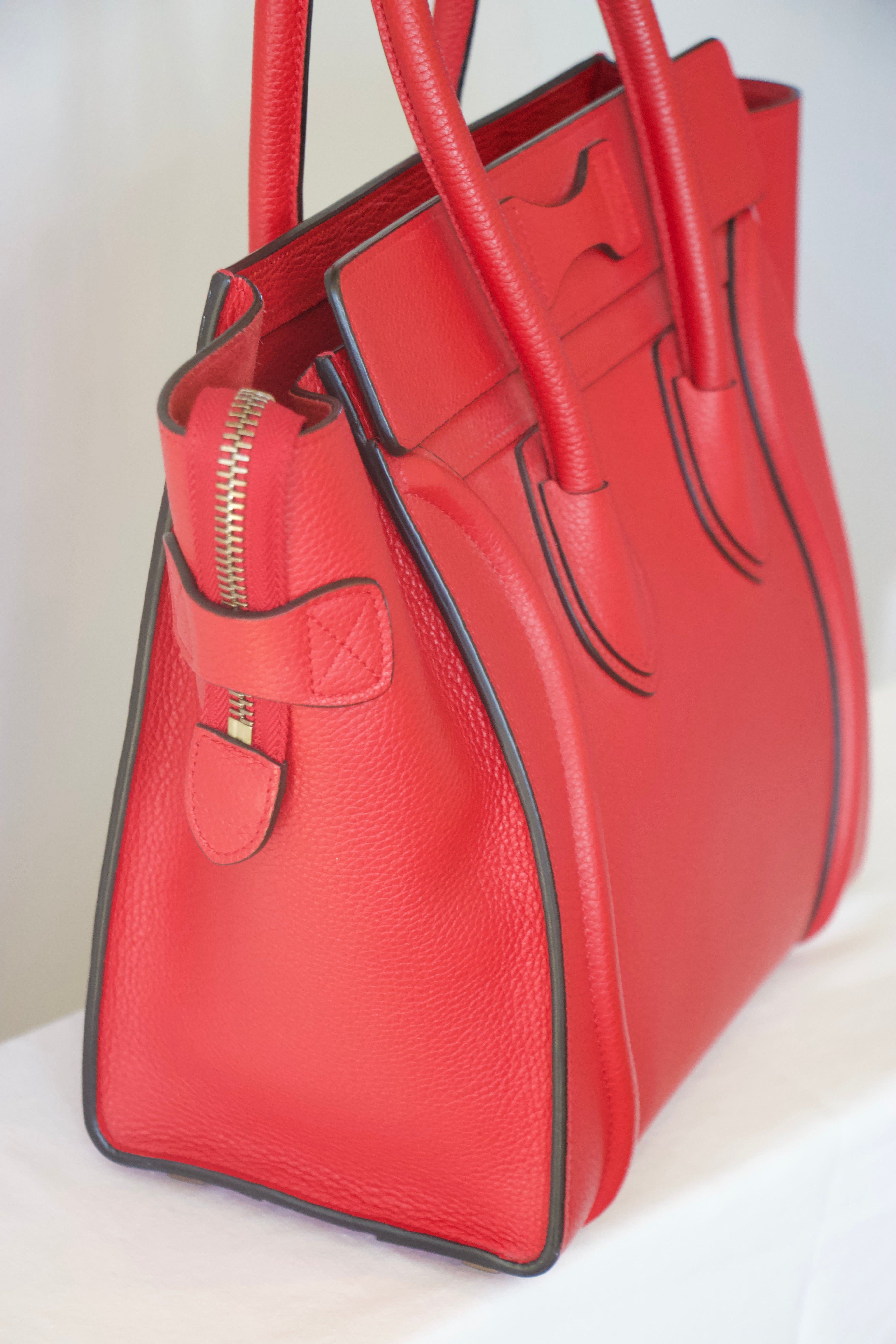 Celine Drummed Calfskin Micro Luggage Red