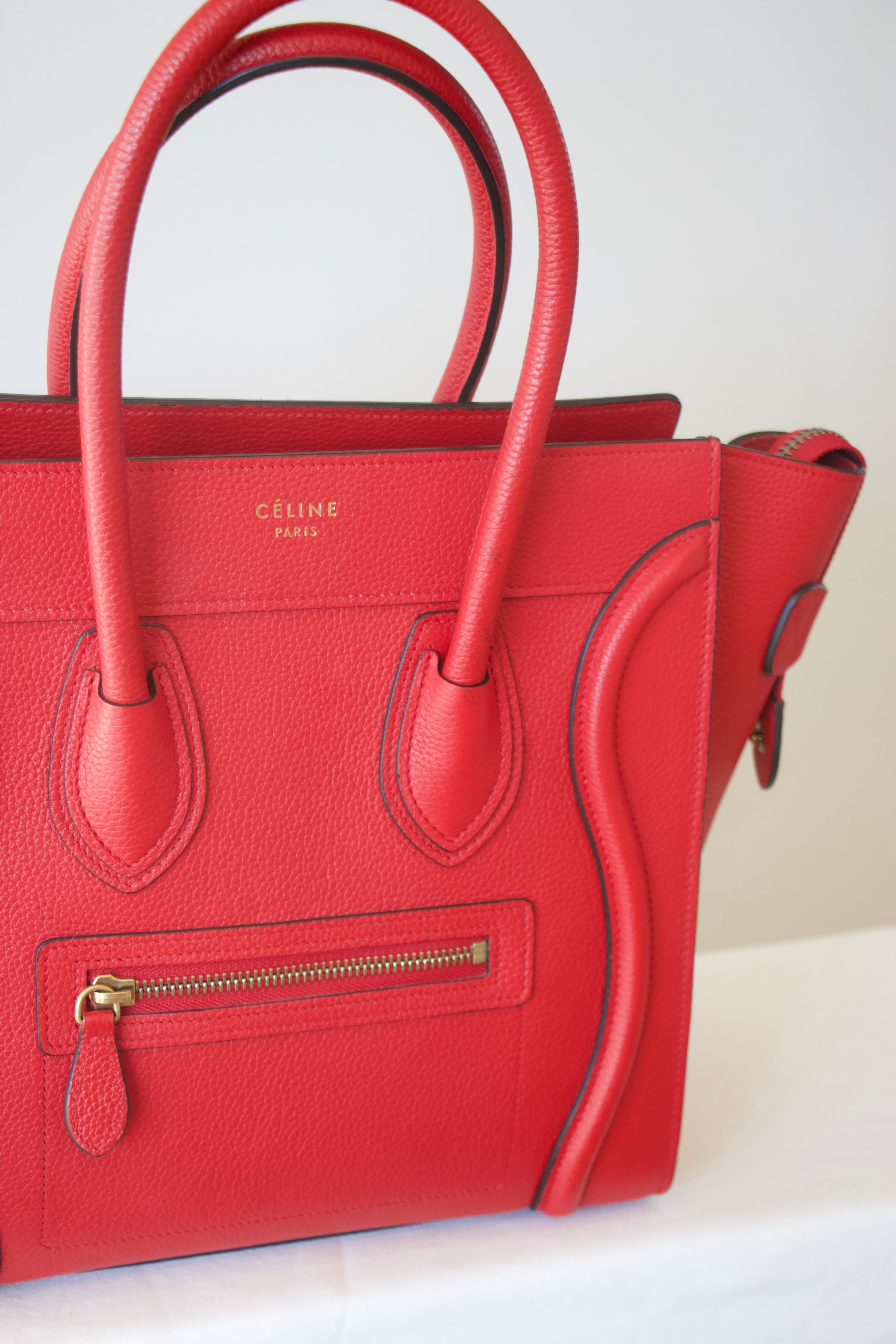 Celine Drummed Calfskin Micro Luggage Red