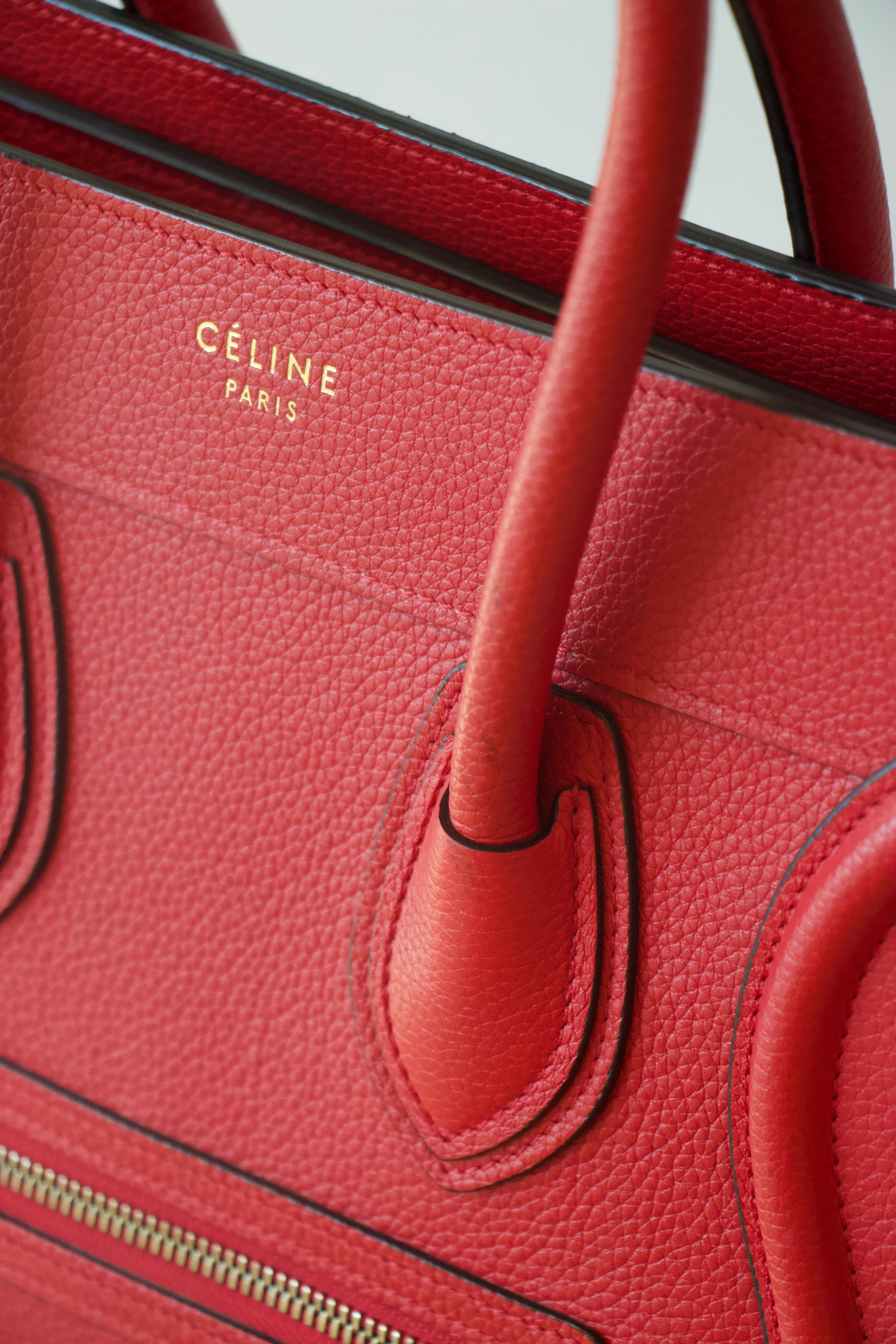 Celine Drummed Calfskin Micro Luggage Red