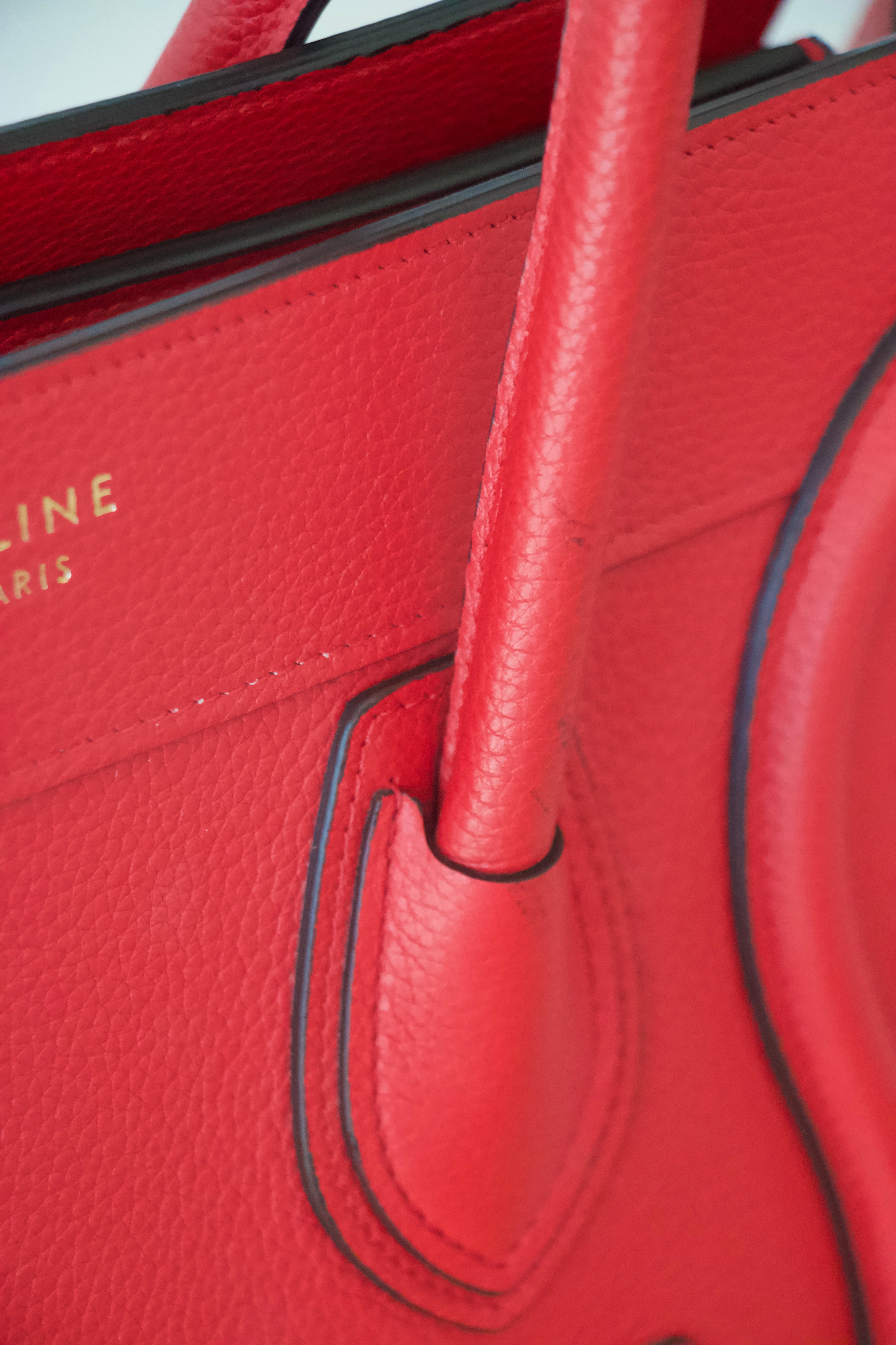 Celine Drummed Calfskin Micro Luggage Red