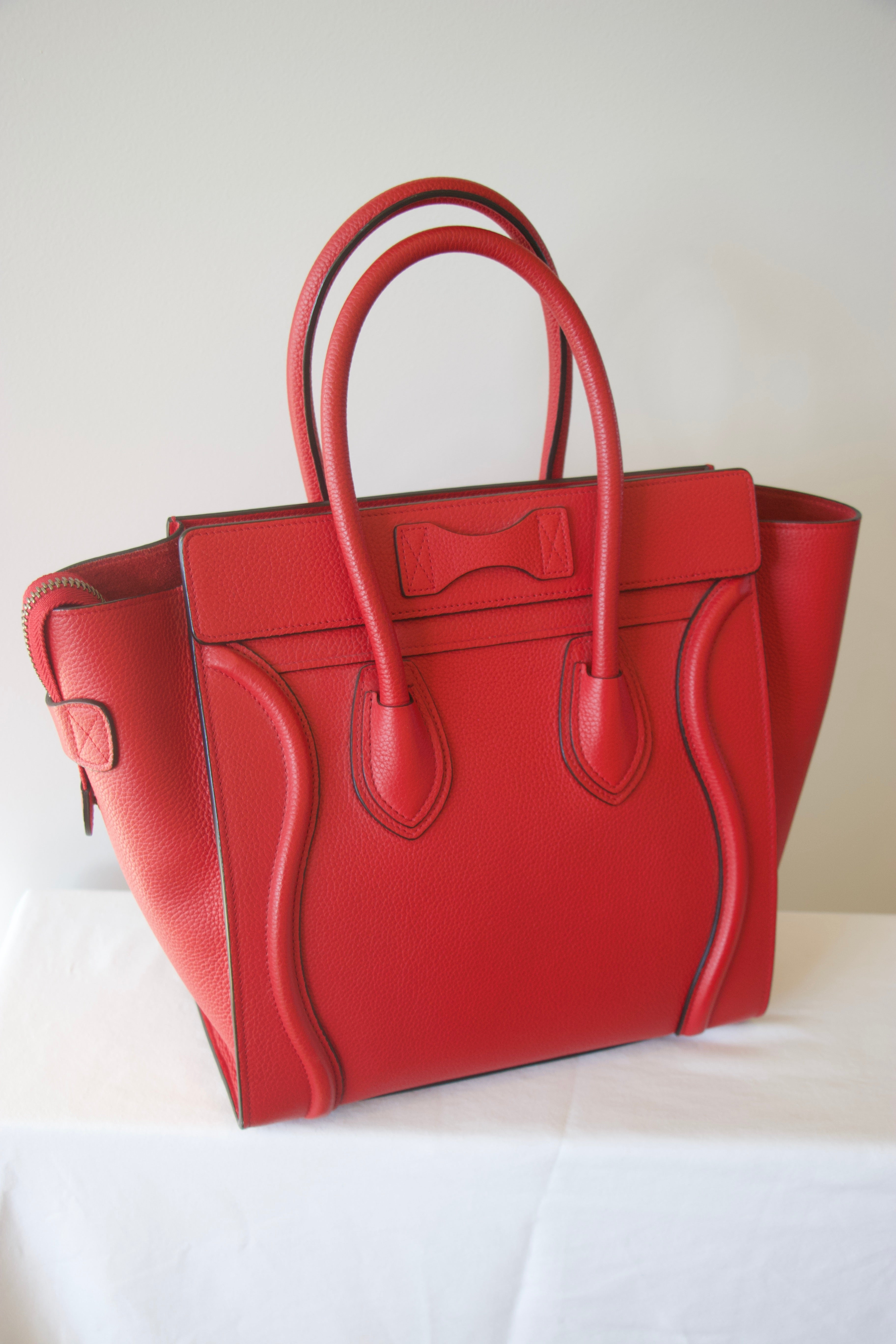 Celine Drummed Calfskin Micro Luggage Red