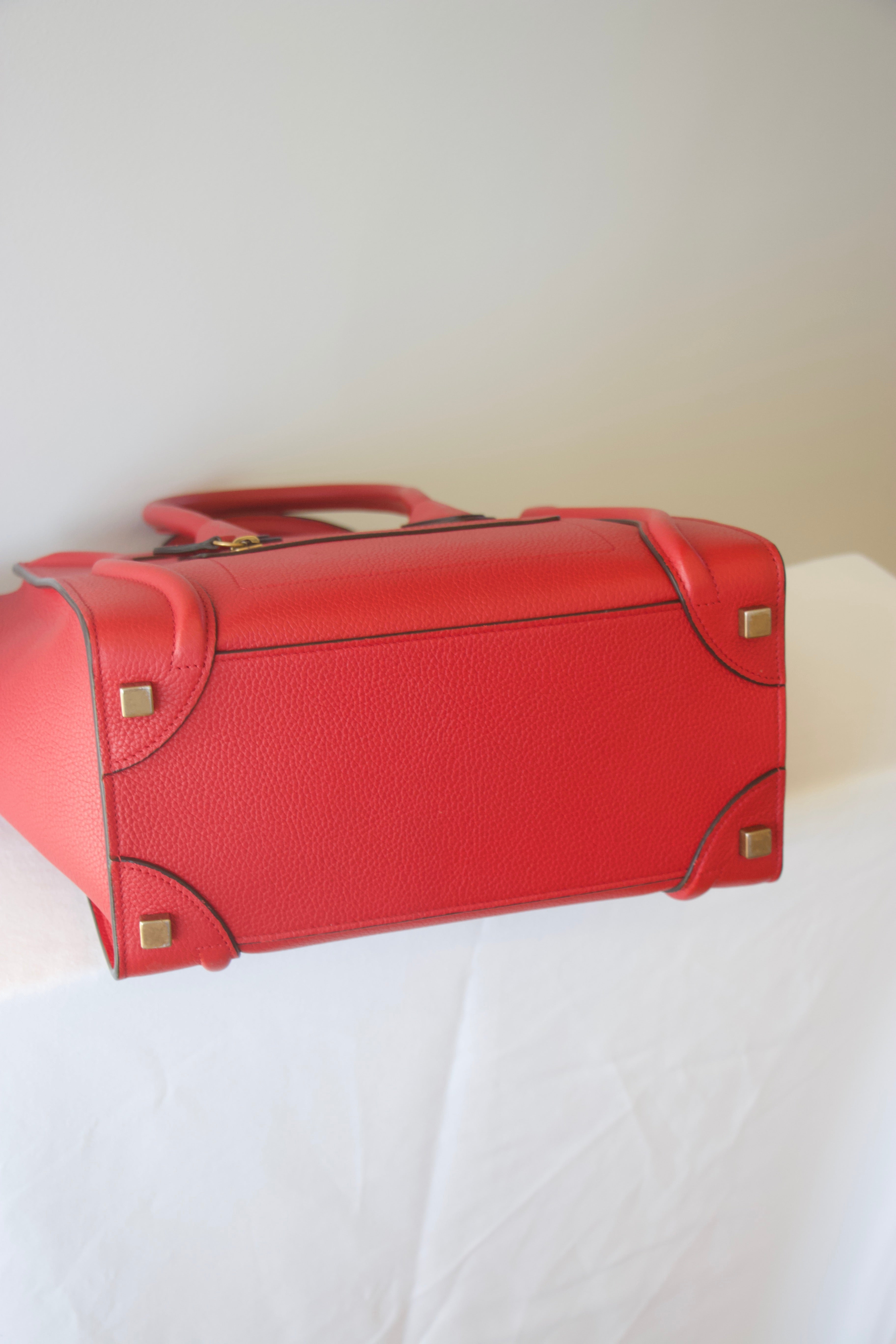 Celine Drummed Calfskin Micro Luggage Red