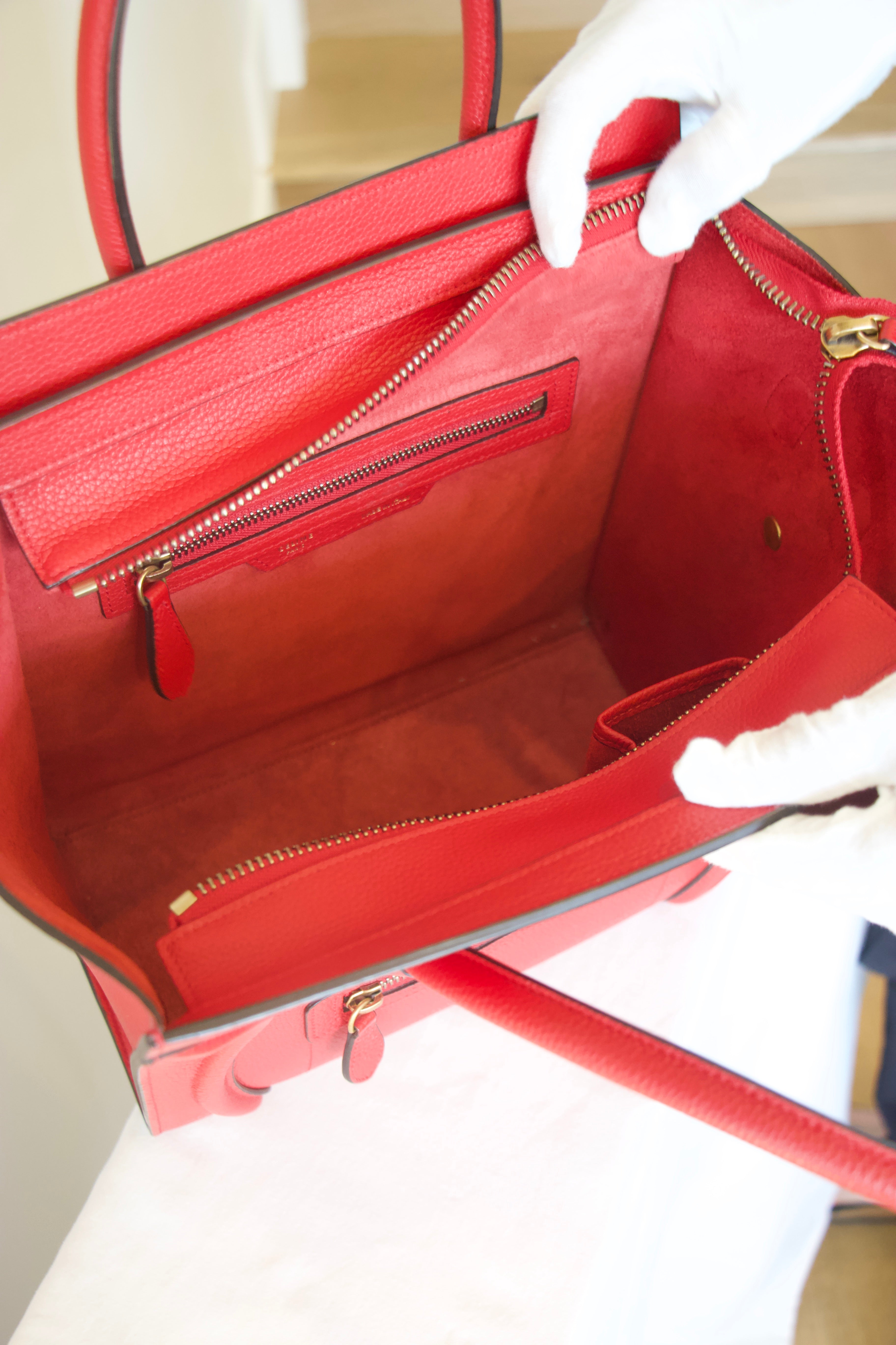 Celine Drummed Calfskin Micro Luggage Red