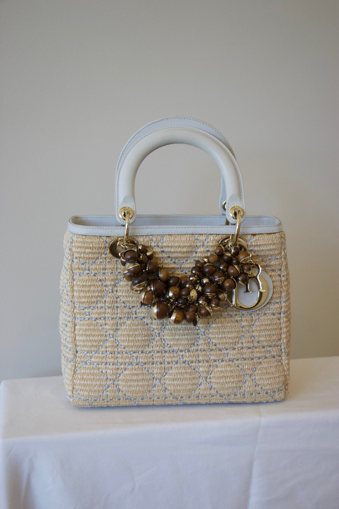 Dior Raffia Embellished Lady Dior Bag Medium