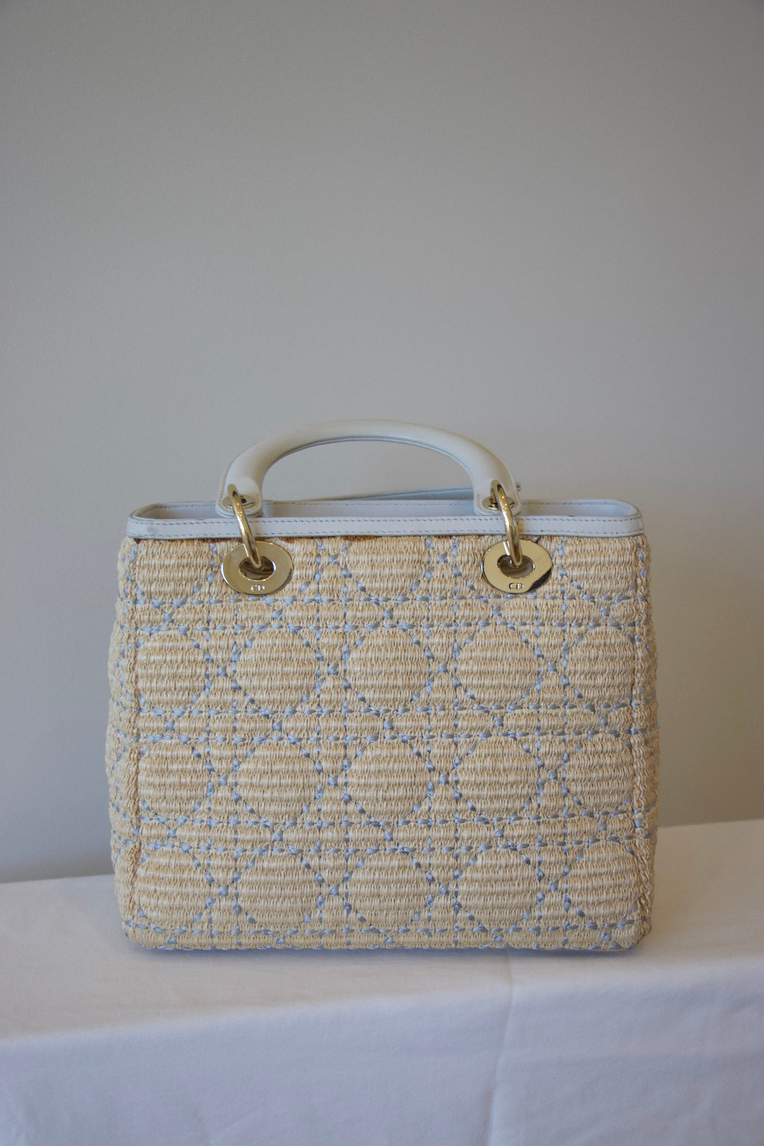 Dior Raffia Embellished Lady Dior Bag Medium