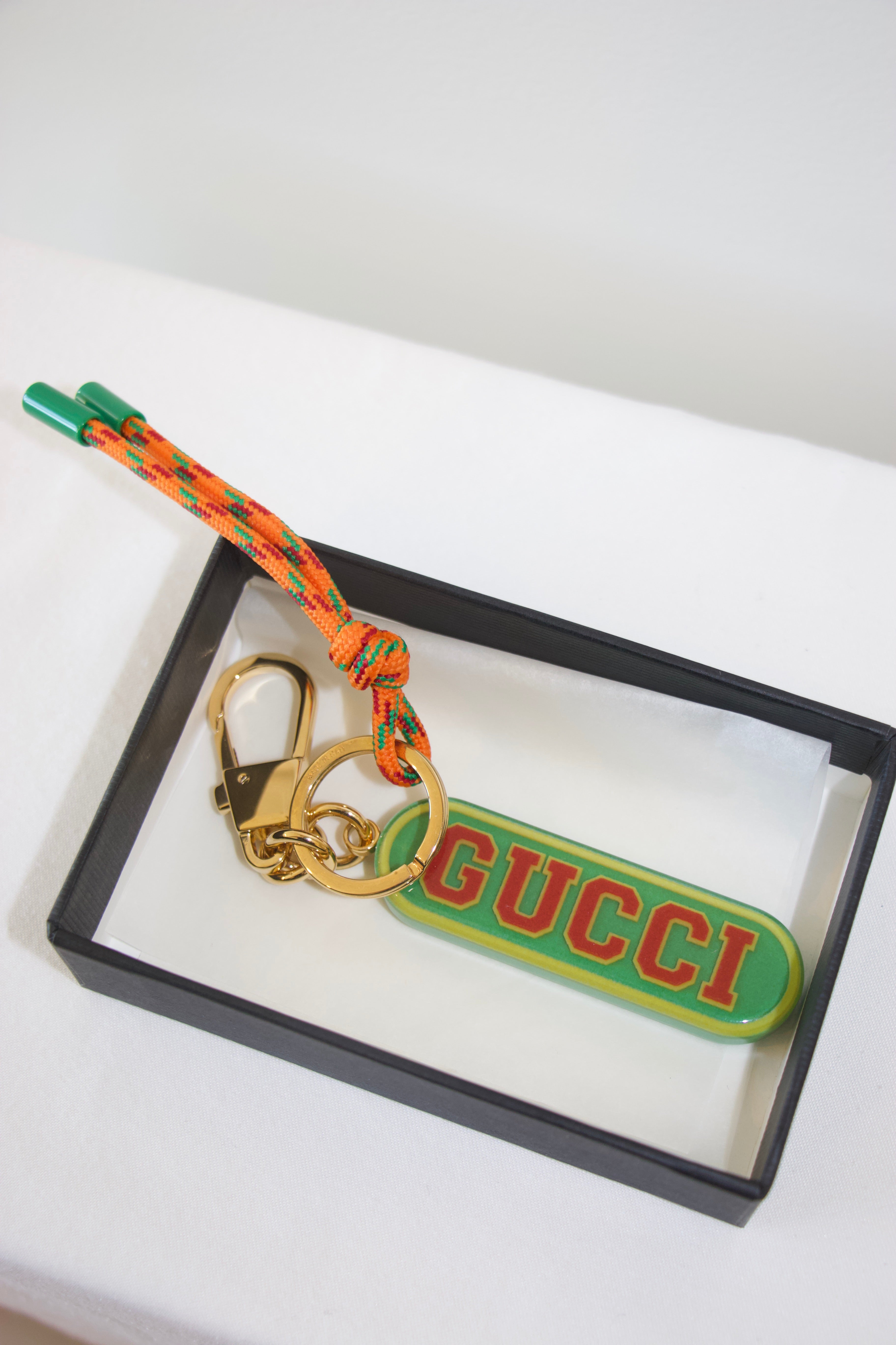 Gucci Orange and Green Plexiglass Keychain in box