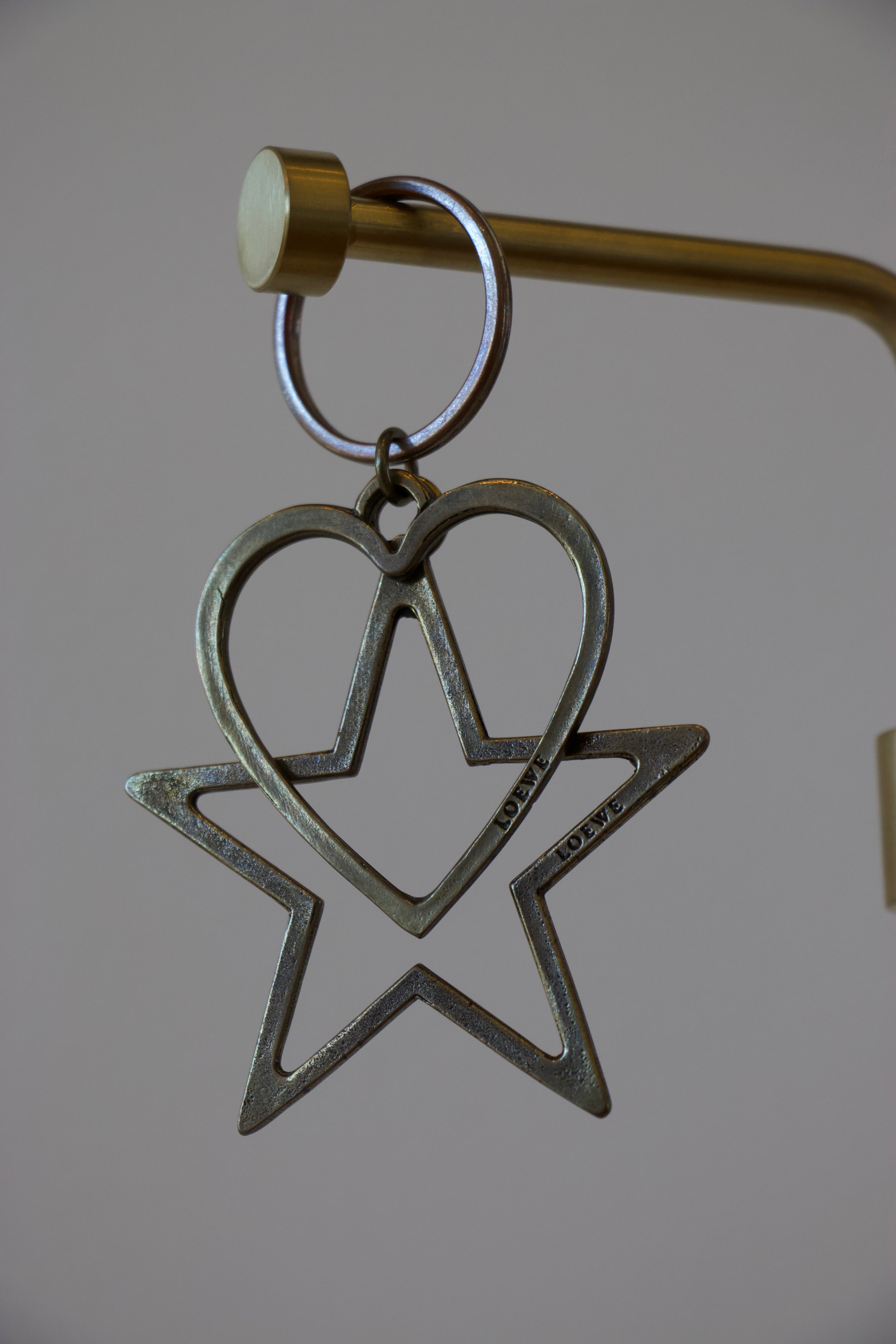 Loewe Heart and Star Silver Keychain front