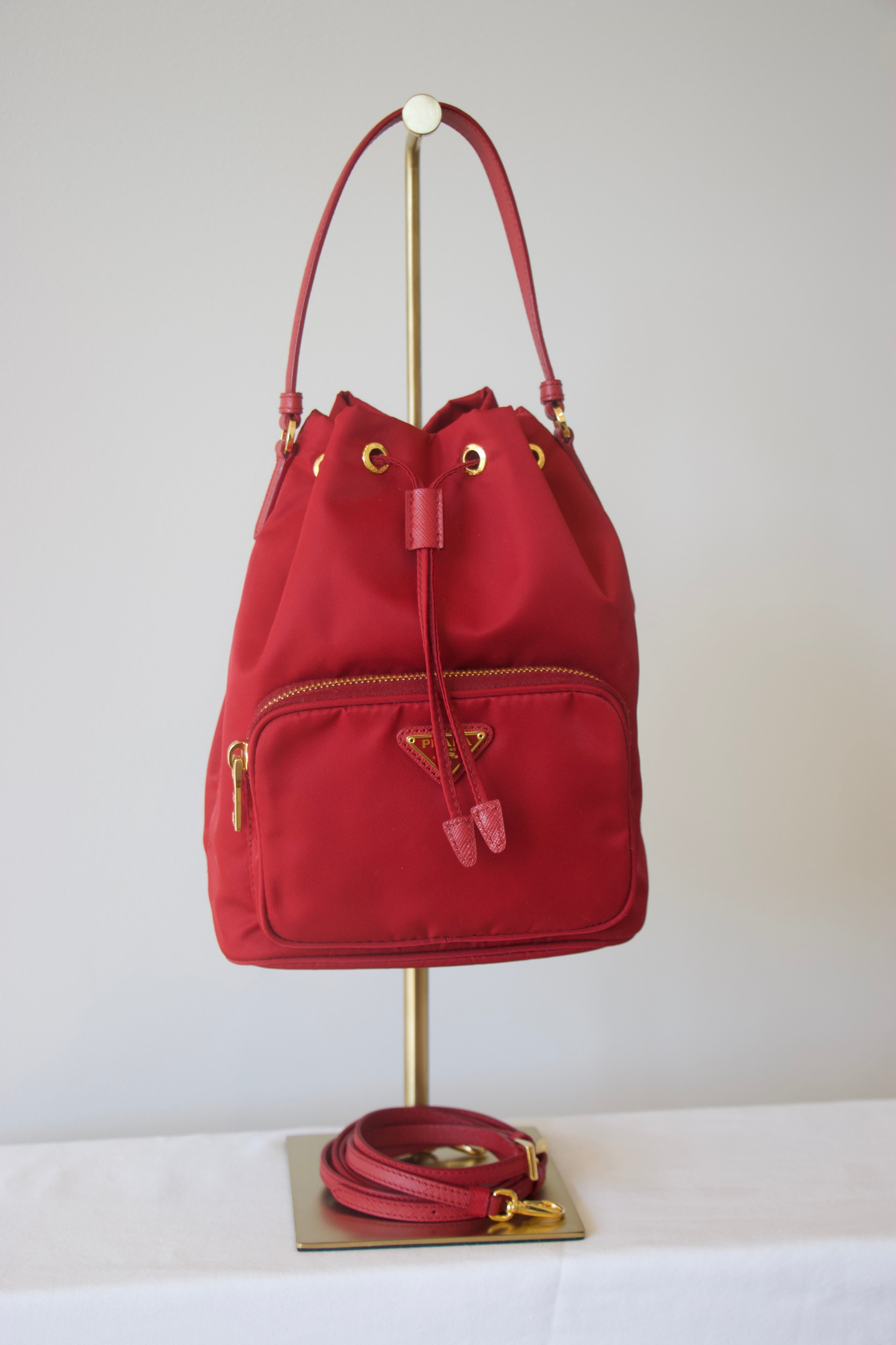 Prada Enameled Metal Triangle Bucket Bag