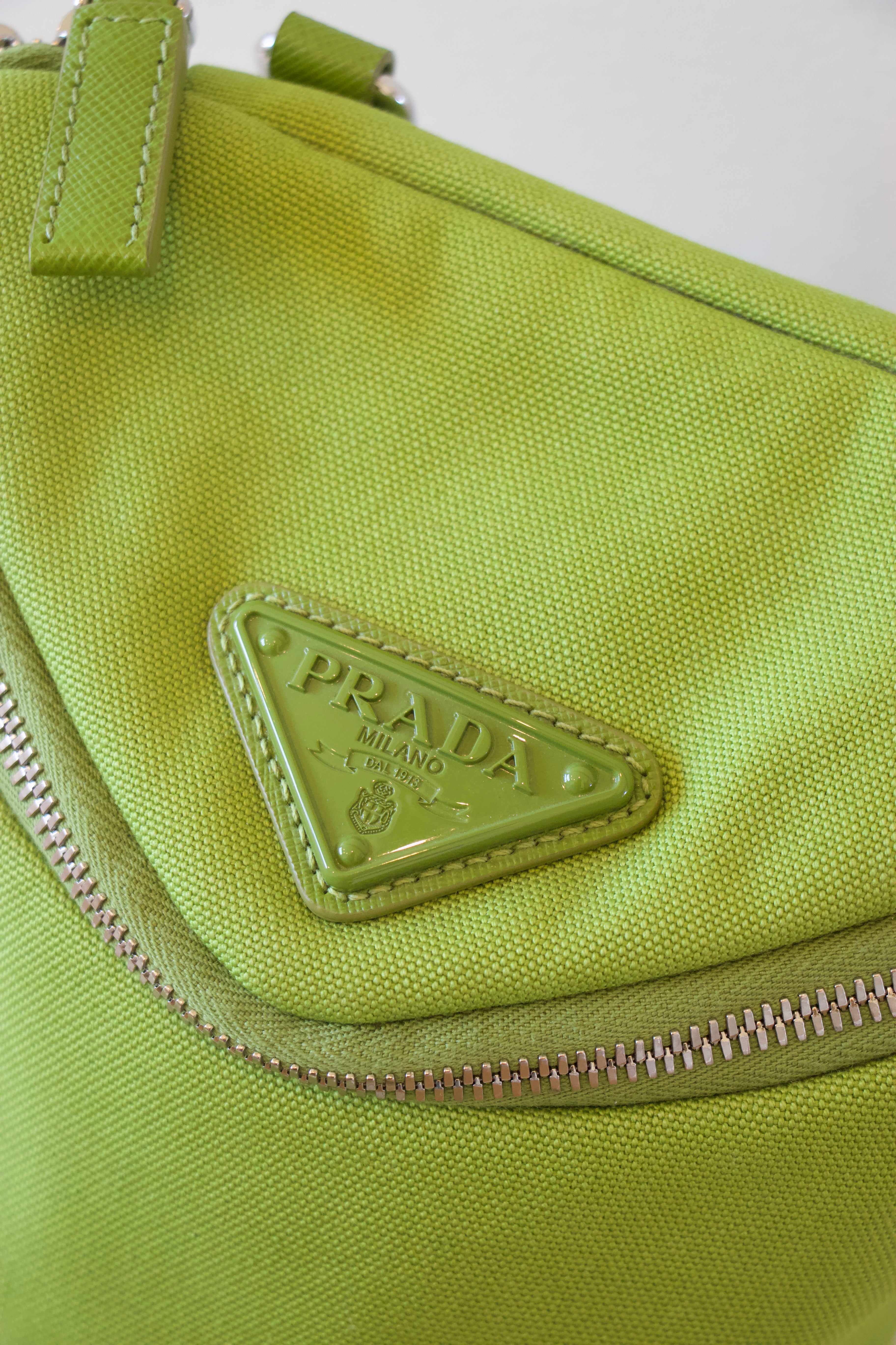 Prada Green Canapa Bucket Bag Logo