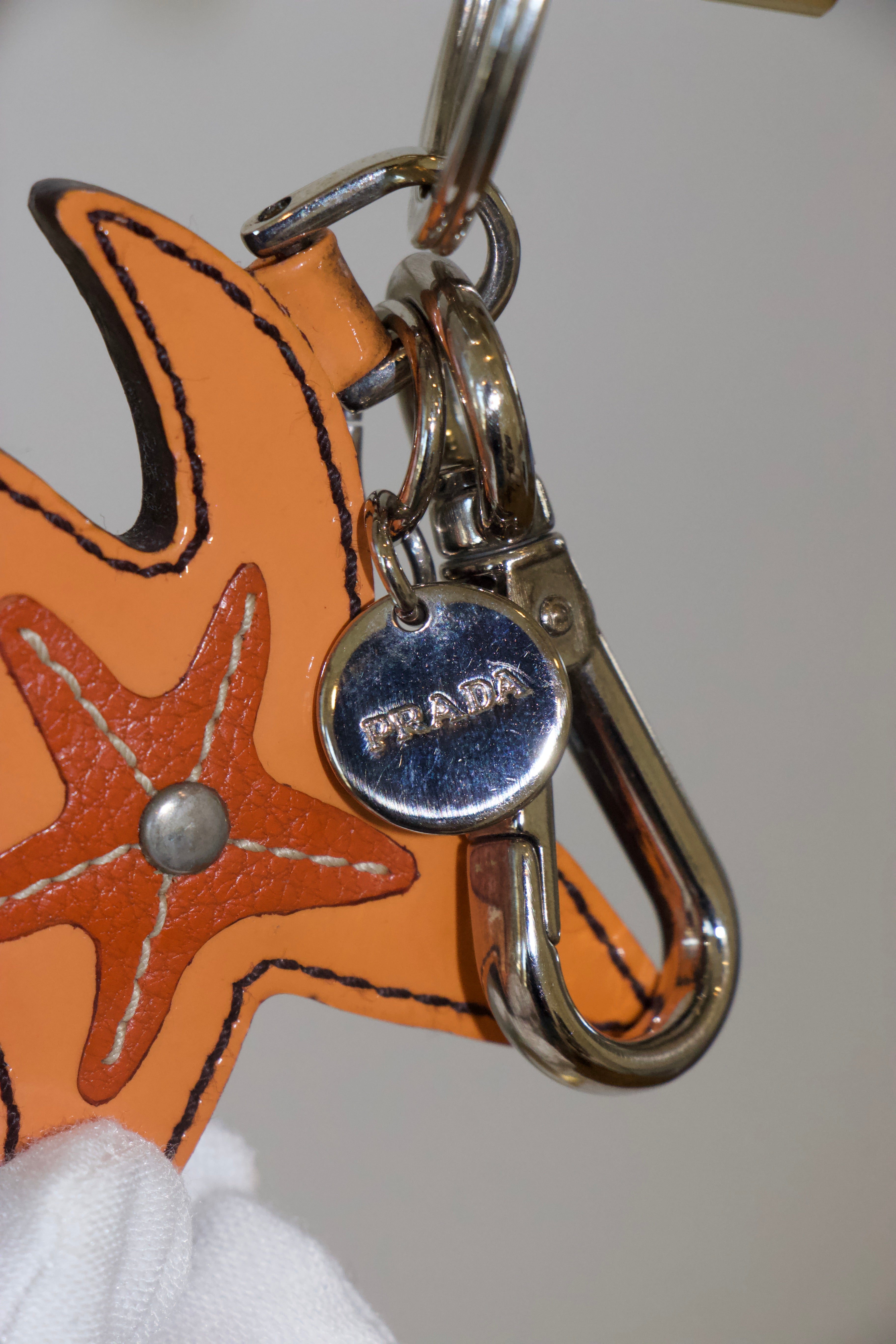 Prada Orange Leather Starfish Keychain Clasp